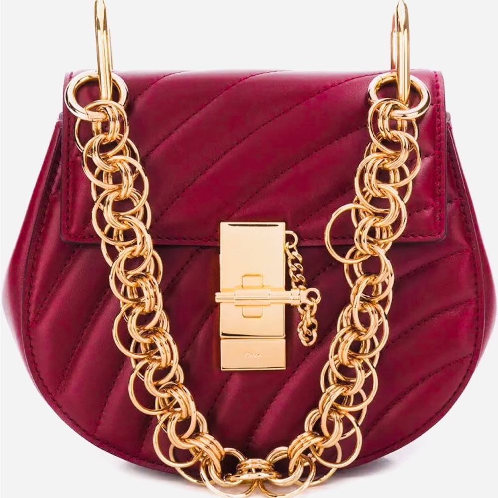 Chloé Drew Bijou Shoulder Bag-  Burgundy, Calf Leather